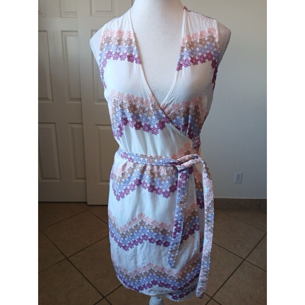 Miguelina Womens Mini Dress Size Medium Ali Wrap Eyelet Cotton Bohemian Beachy